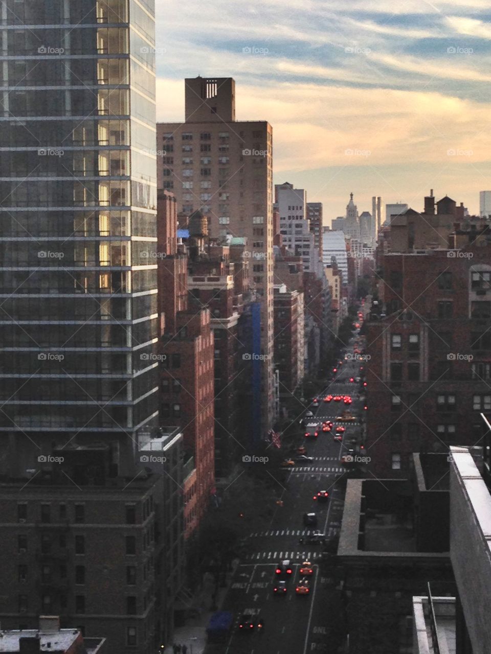 View of Lexington Ave in midtown east NYC as the sun sets.