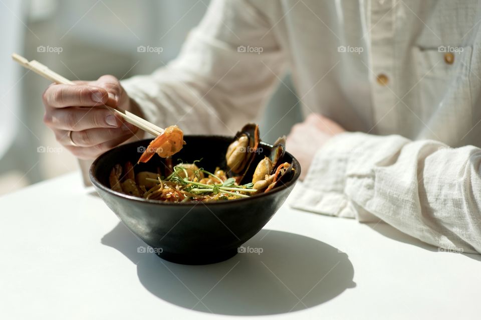 close-up of a plate with Asian cuisine