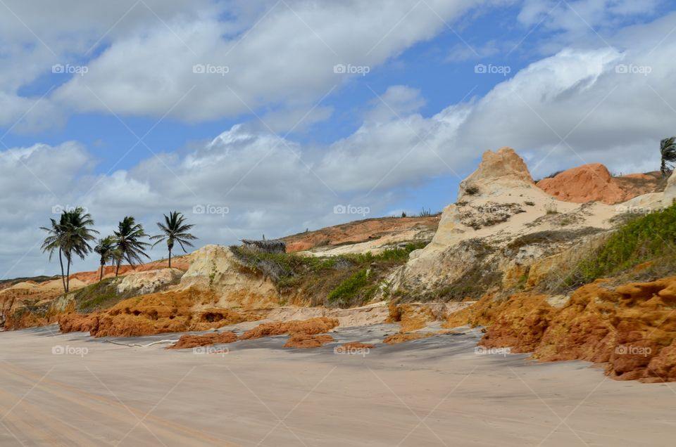 Sand rocks coloured in the beach . Canoa quebrada , Ceara Brasil 