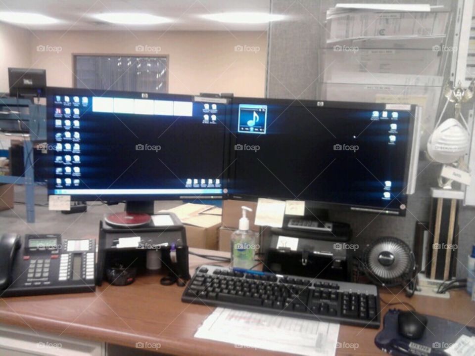 Technology everywhere . Busy at work