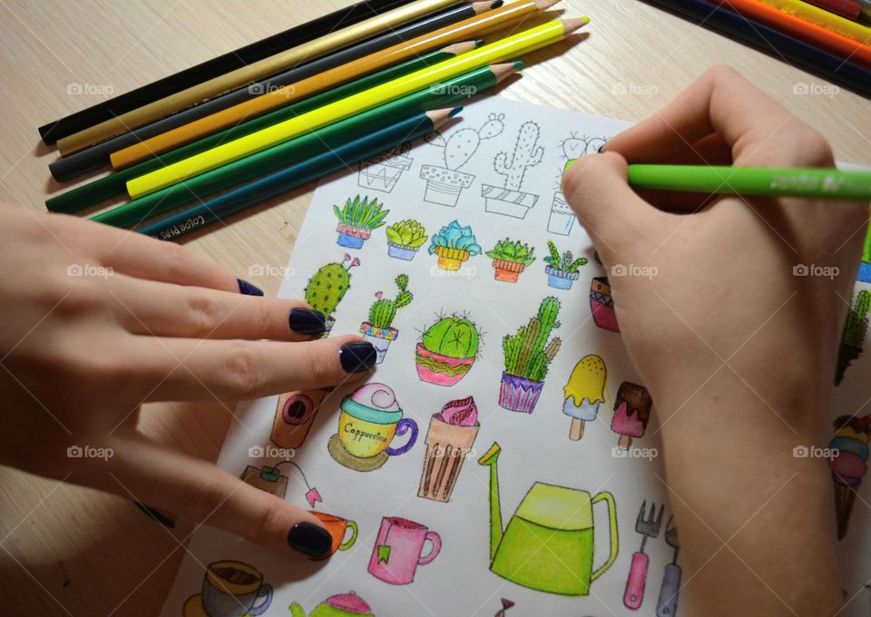 drawing colour pencils in hands art and craft