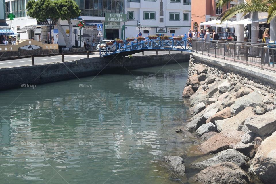Water flowing from the sea into the town centre in Gran Canaria.