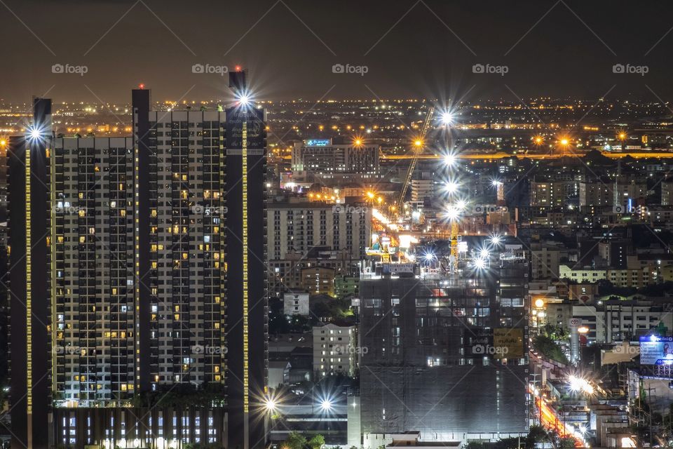 Beautiful light of building after rain in Bangkok Thailand