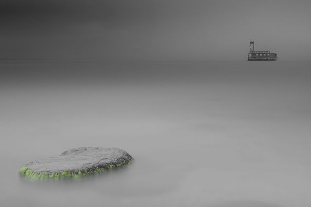 Lone abandoned military compound on the sea