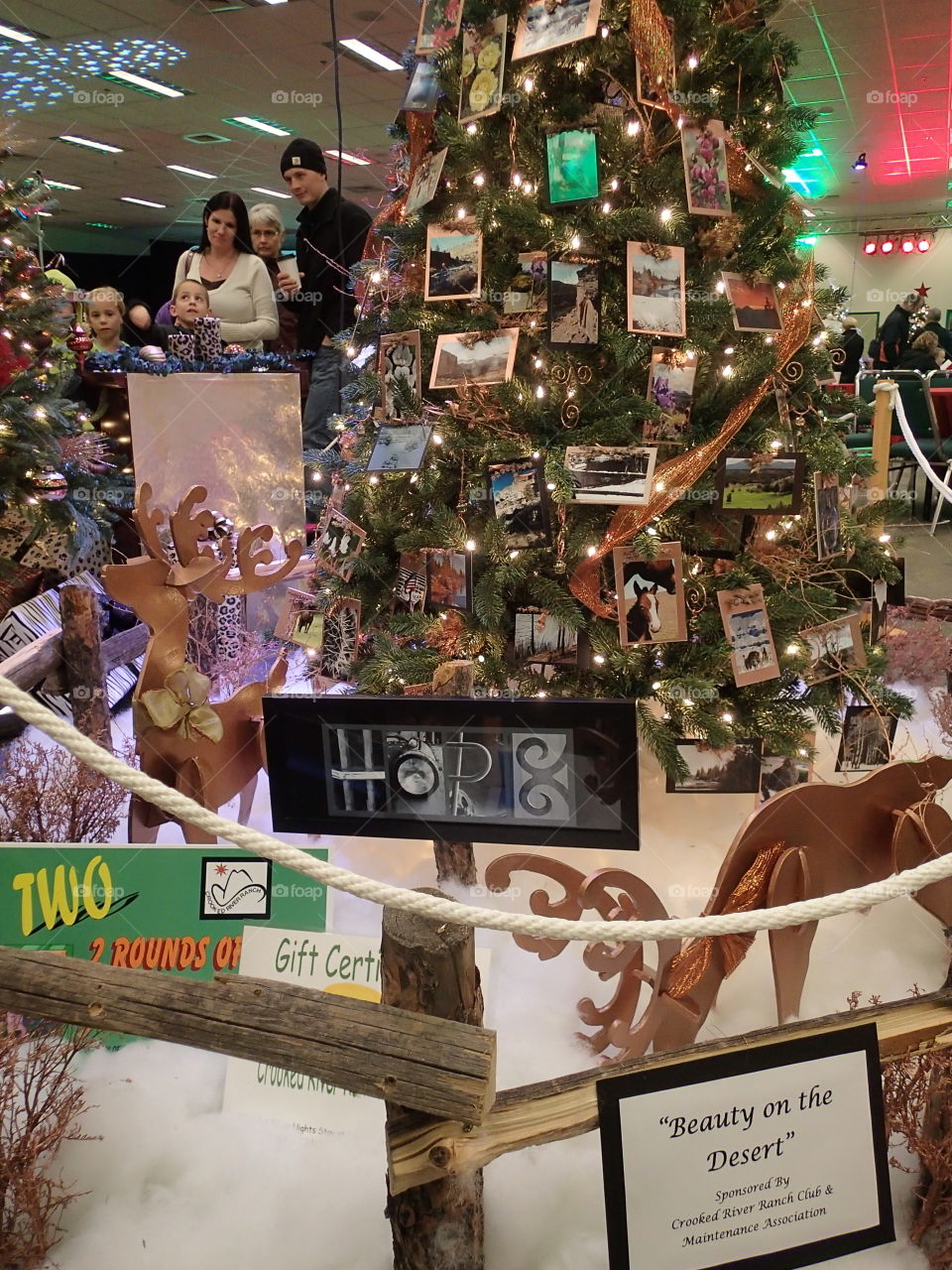 People enjoying some of the many beautiful Christmas trees at the annual Central Oregon Festival of Trees fundraising event. 