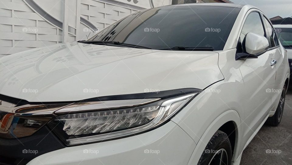 Front view of white car