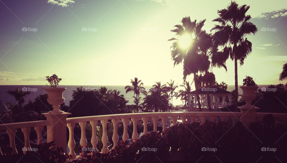 Sunset. Looking out at the horizon watching the sunset in Tenerife 