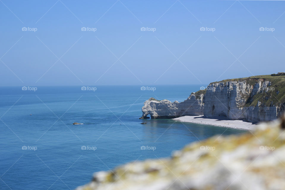 View from the chalk cliffs in Étretat, France