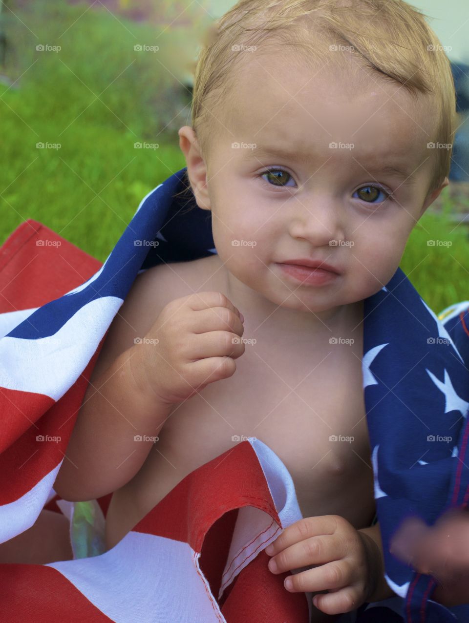 Little boy with American flag