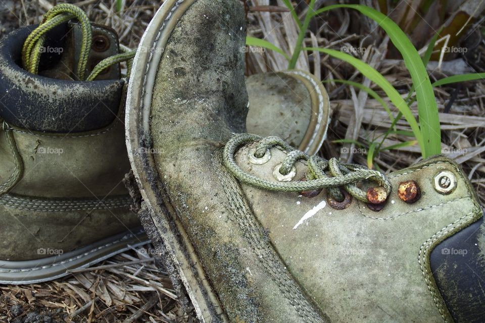 Well worn hiking boots