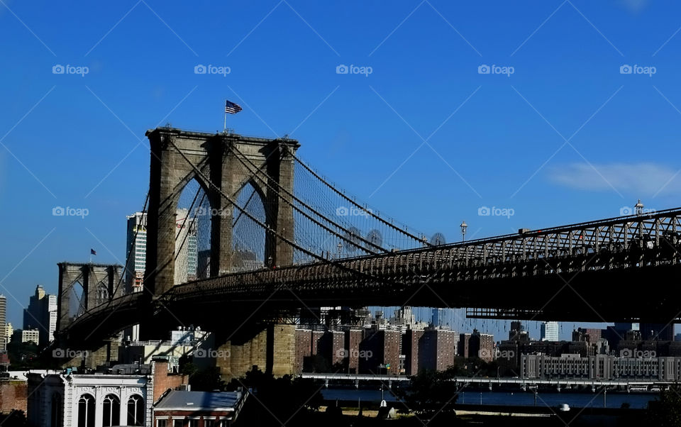 View of Brooklyn bridge driving on the BQE