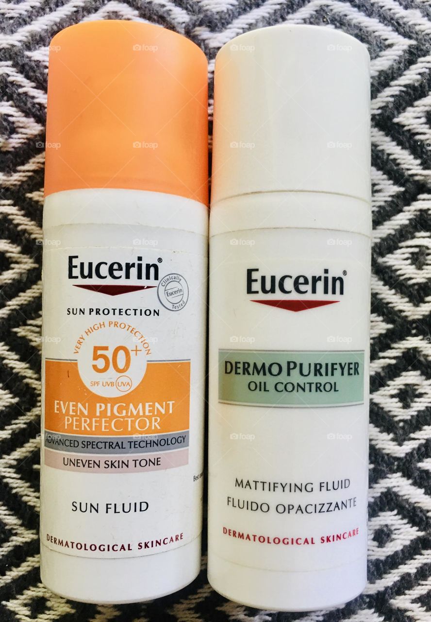 Eucerin facial products for acne prone skin and sun damage. This is the 1st step before applying any makeup. Good facial products = Great looking skin