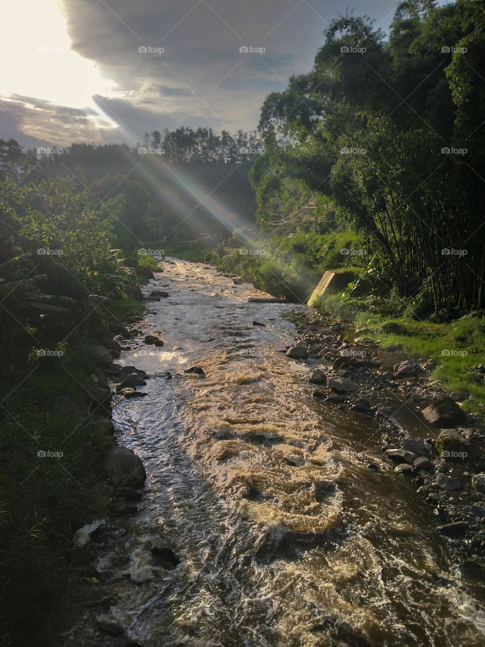 beautiful river from coban grojokan sewu waterfall East java Indonesia