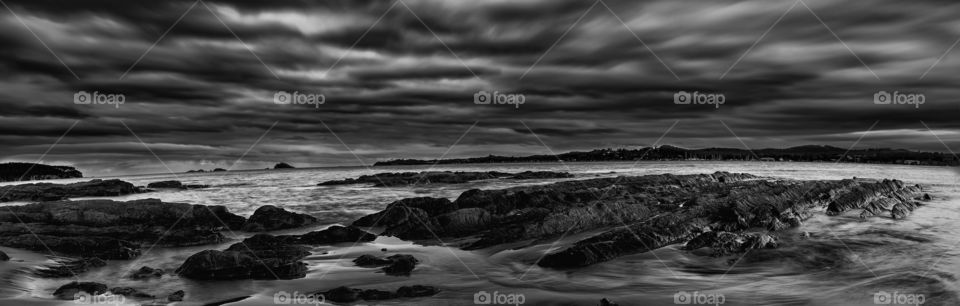 Coastal panorama Batemans Bay Australia at night long exposure monochrome 