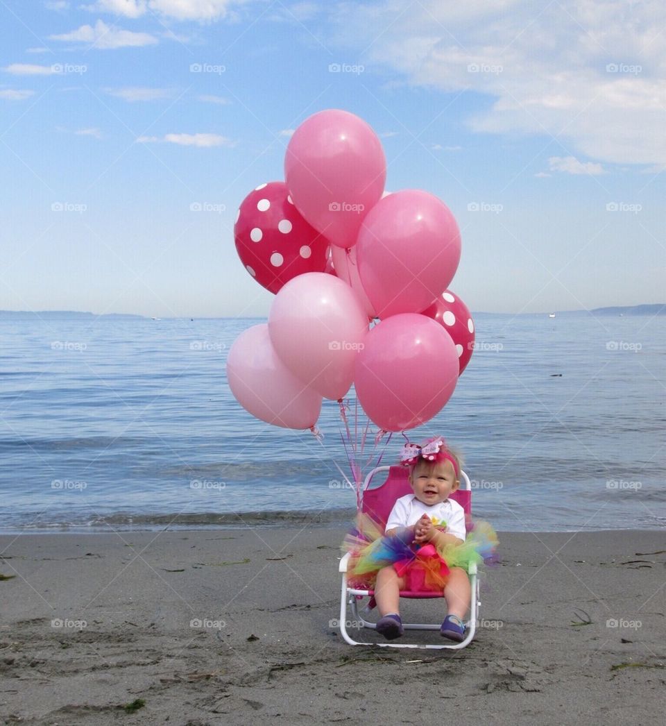 Baby Birthday Balloons on the Beach