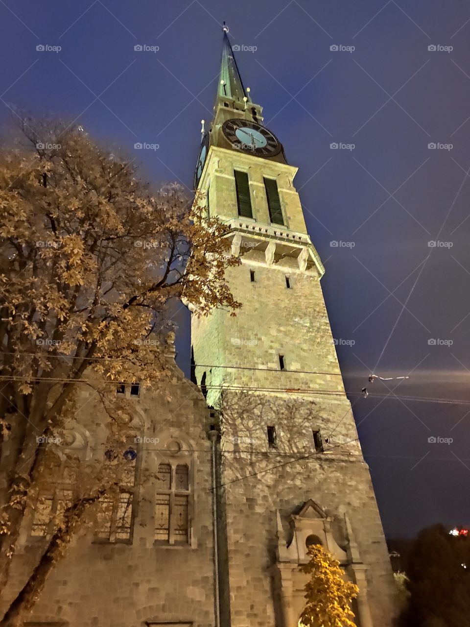 Zurich Switzerland clock tower by night