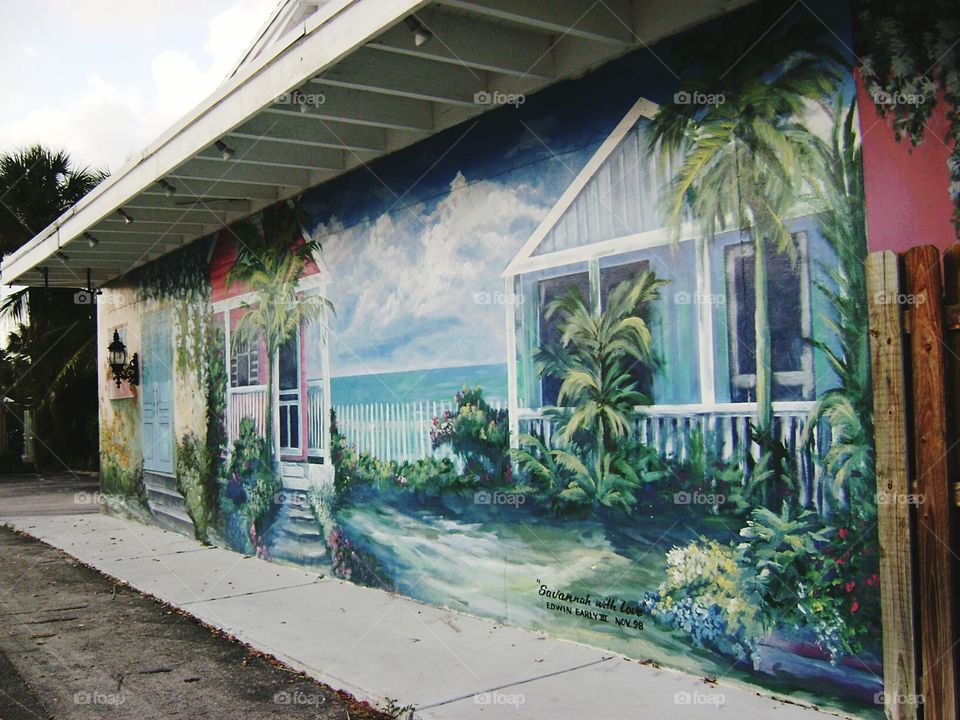 Tropical building mural. building mural, street art, Jensen Beach, Florida