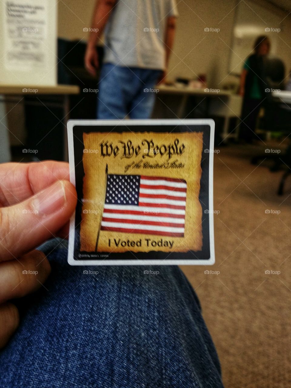 We the People sticker early voting American flag people hand holding proud patriotic duty