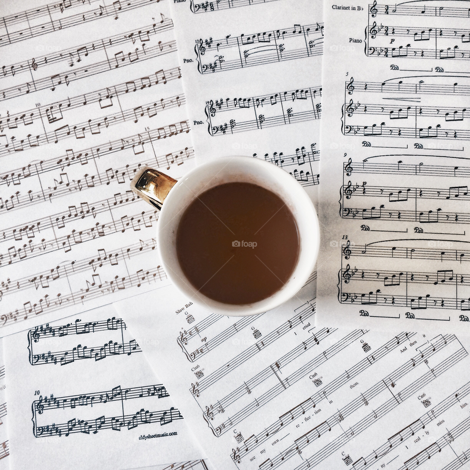 Piano sheets and coffee go well together! 