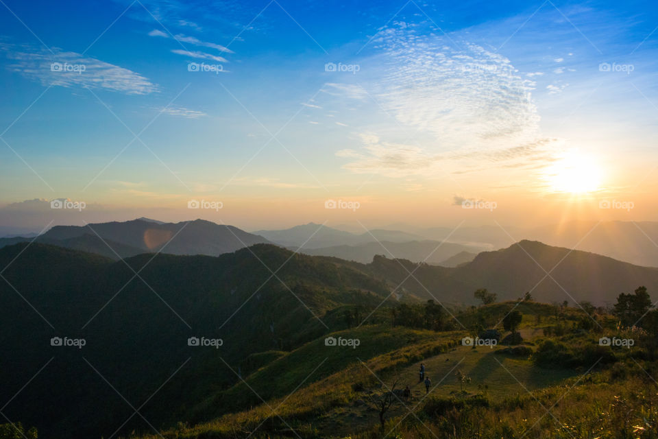 Mountin valley during sunrise. Natural summer landscape