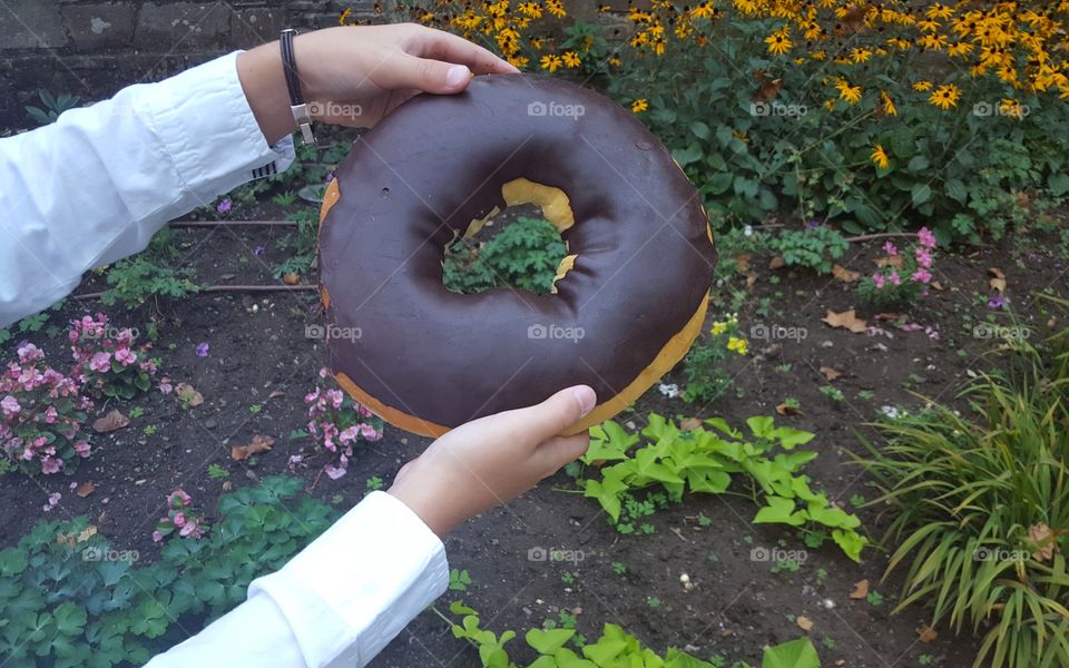 Huge doughnut bought at a stall in Santiago de Compostela, Spain.