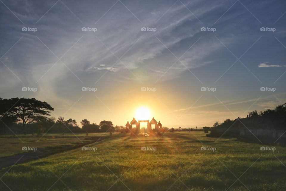 Sunset in ratu boko archaelogical site, near Jogjakarta, Indonesia