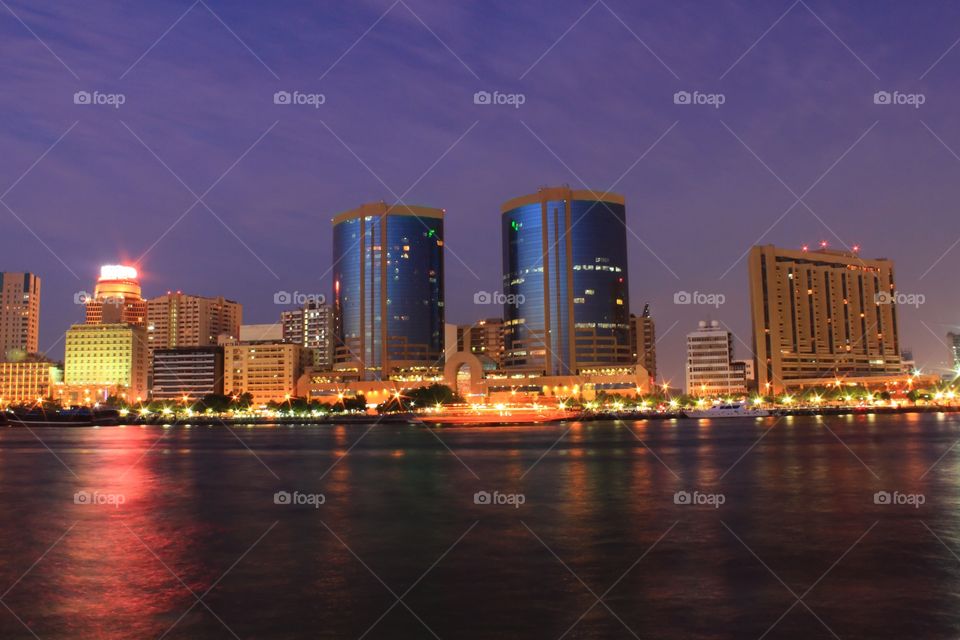 Dubai twin towers night shot, united Arab Emirates