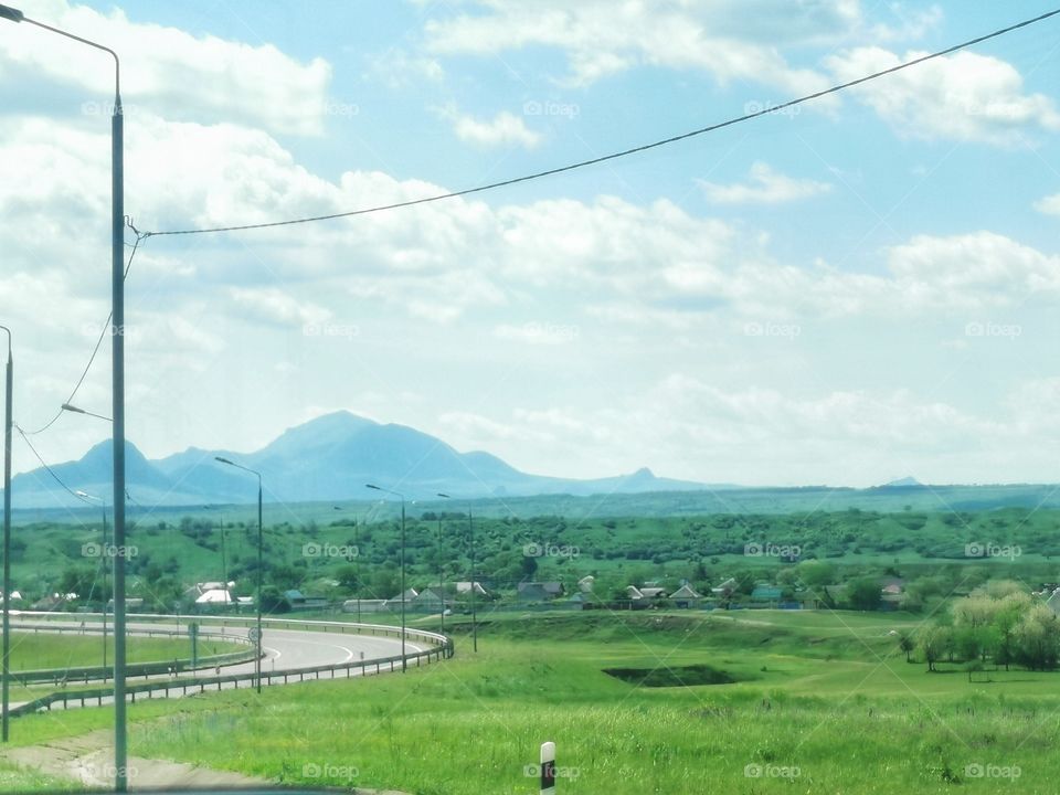 Travel trip way road view car mirror fog foggy milky mountains high freedom happy happiness view green plant grass field heaven moody sky skyline horizont blue street day outdoor outside joy