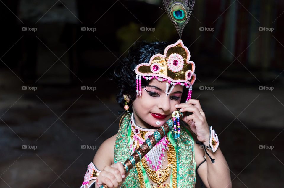 Happy kid in fancy costume.