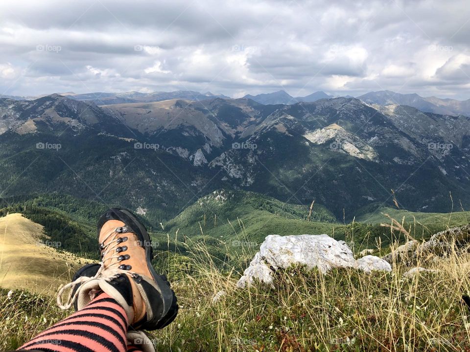 Rest moments during a hike in Carpathian Mountains 