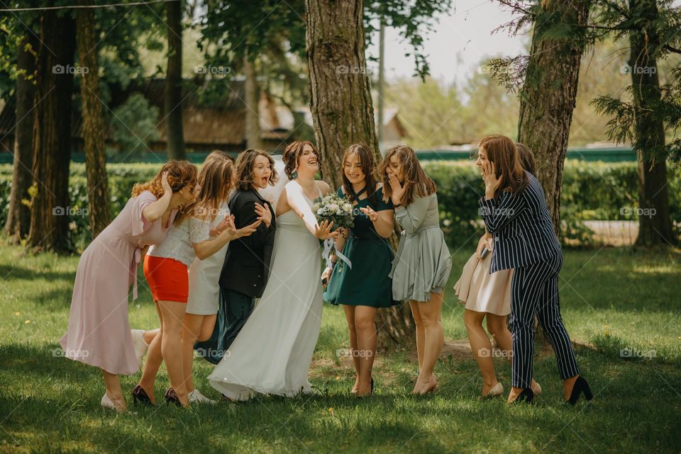 Surprise reaction to the bride's engagement ring