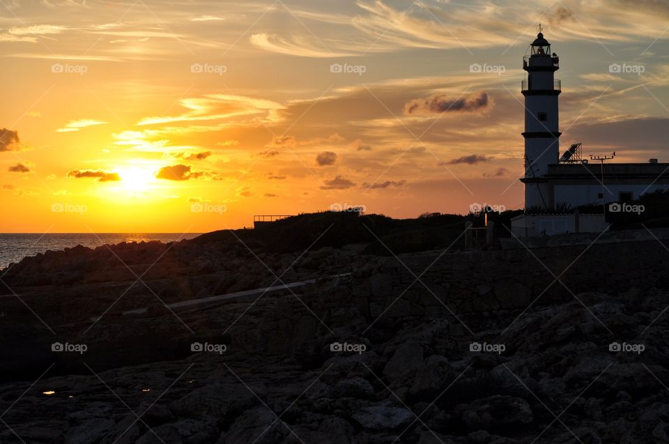 Sunset, Lighthouse, Dawn, Sun, Sea