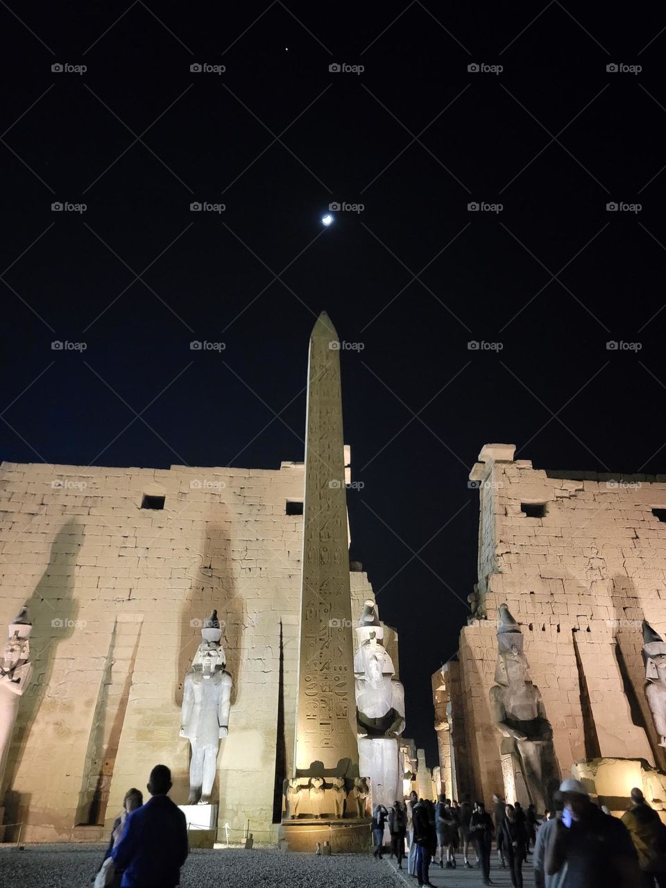 Obelisk pointing to Moon at Luxor Temple Egypt