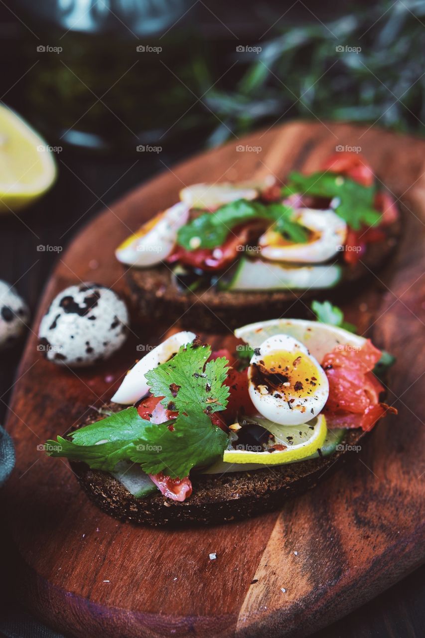 Sandwich with egg and salmon
