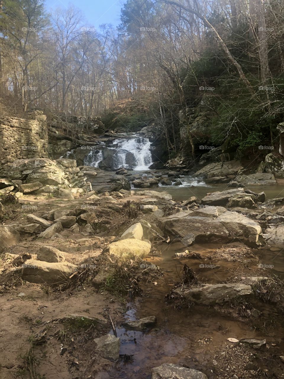 A beautiful creek and waterfall in a park in Georgia. 