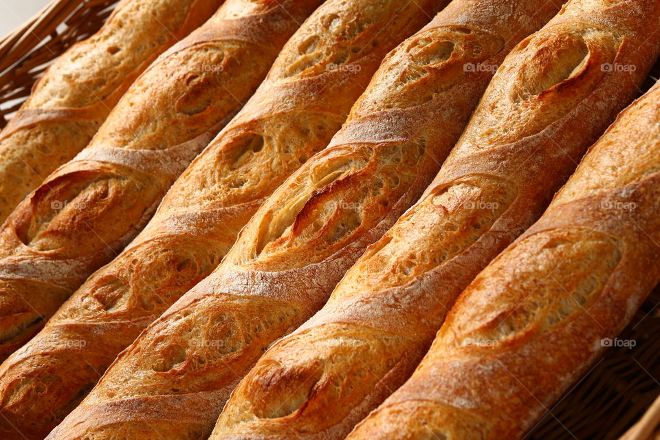 French baguette bread piled up