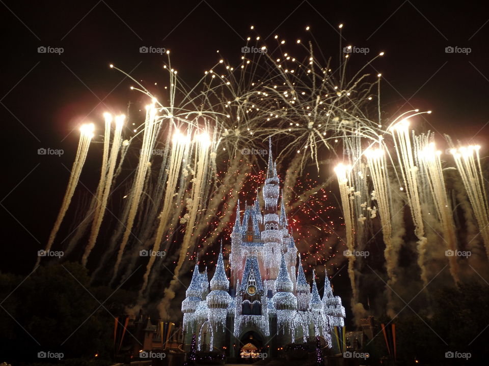 Celebration. Fireworks at Cinderella's Castle in beautiful Orlando.