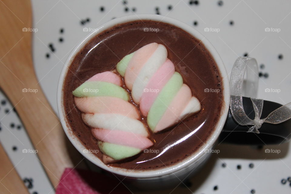 Christmas Winter Chocolate Milk Drink with Marshmallow