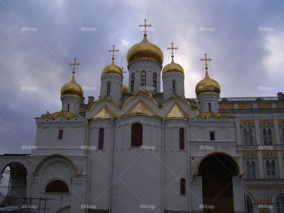 The golden-domed Dormition (Uspensky) Cathedral in the Moscow Kremlin