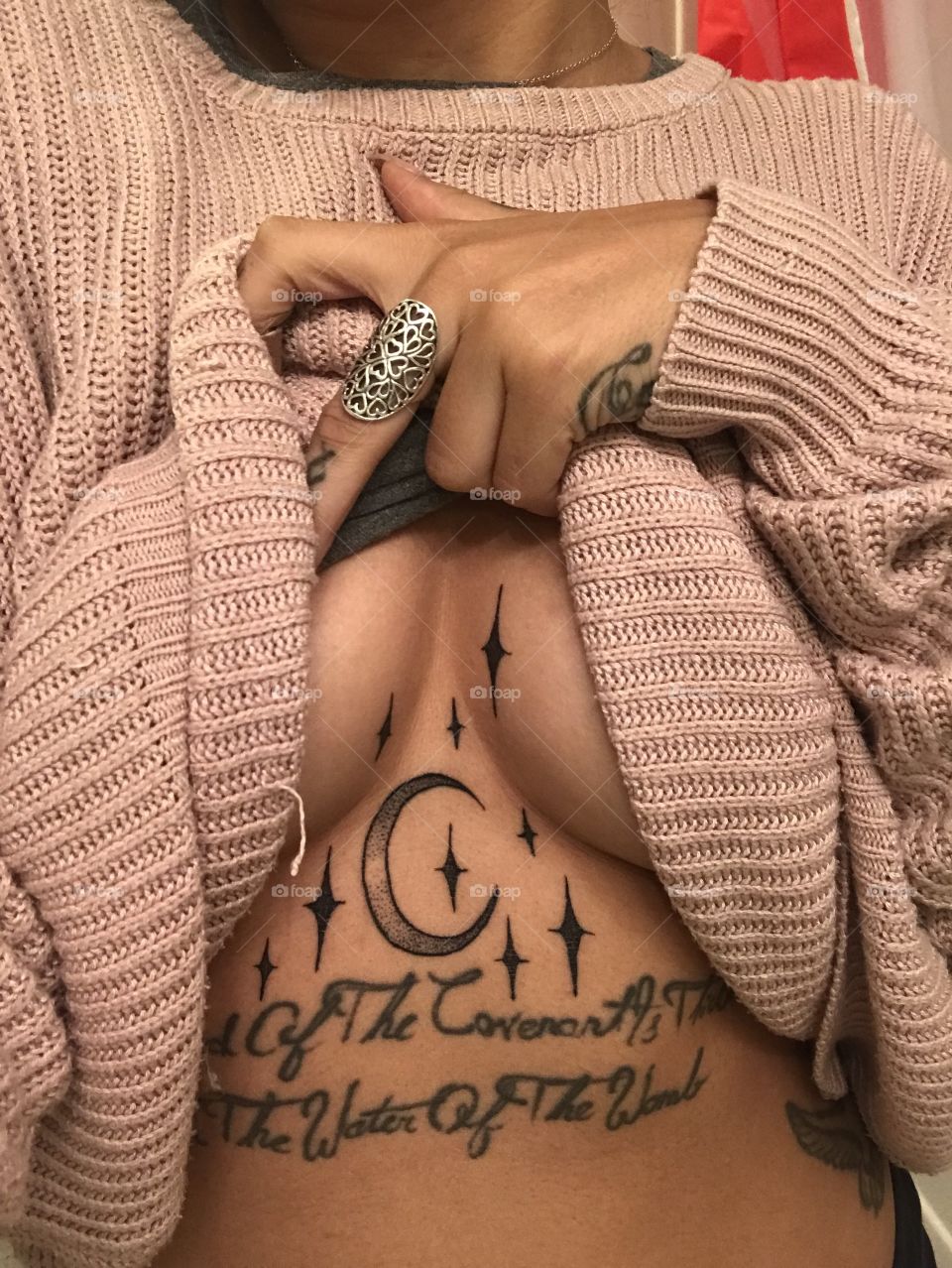 Tattooed sternum. Fresh. 