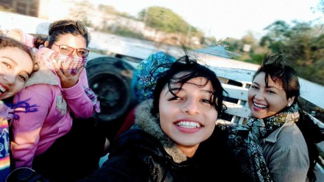 girls having fun and smiling