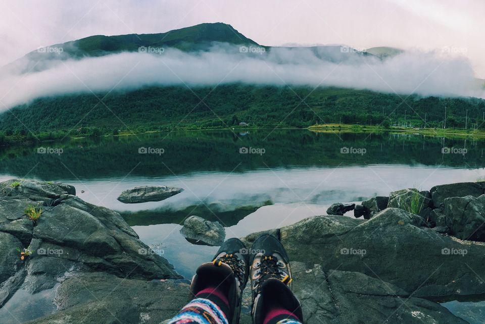 Hiking boots at the lake 