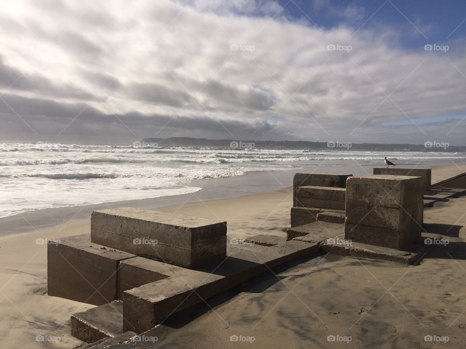 Beach ,El Niño , seagull, sand , waves ,westcoast,san Diego, Coronado 