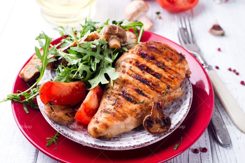 Chicken meat grill with salad 