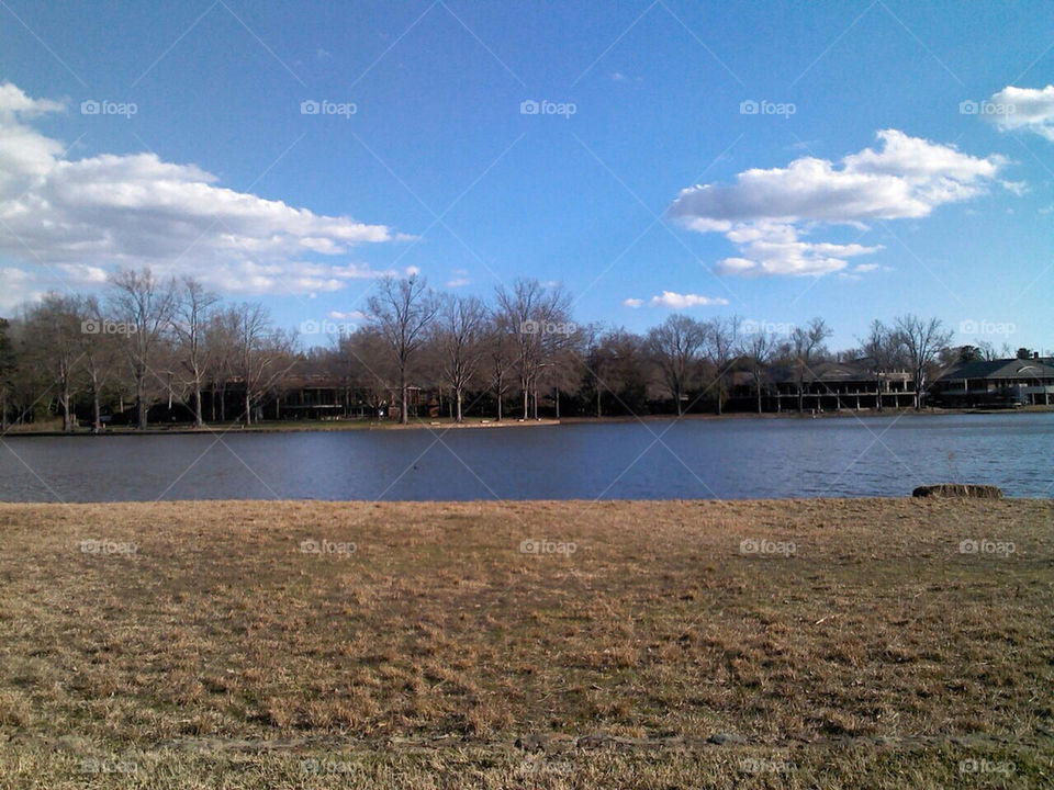 Pond in the fall with a pretty sky