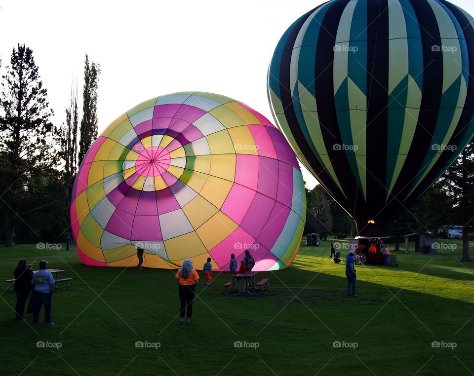 Colorful hot-air-balloons at a summer festival in Prineville in Central Oregon on a summer morning 