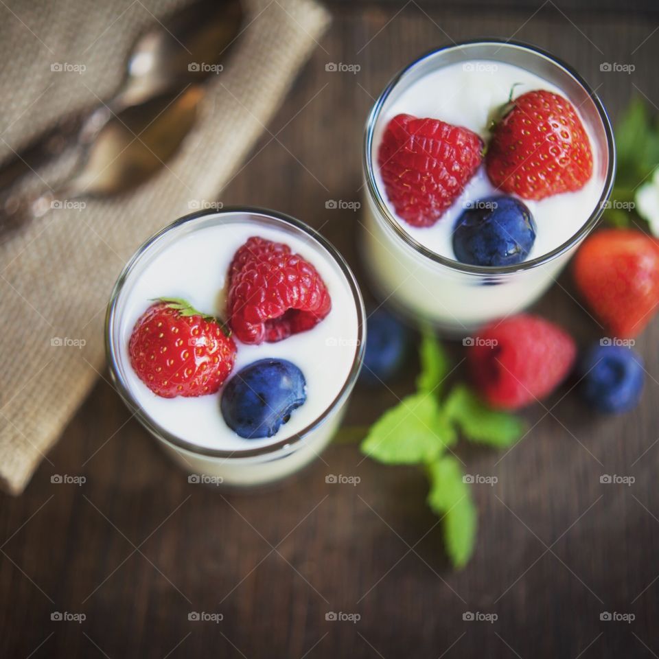 Fresh Berries with  Natural Yoghurt  Healthy   
Food