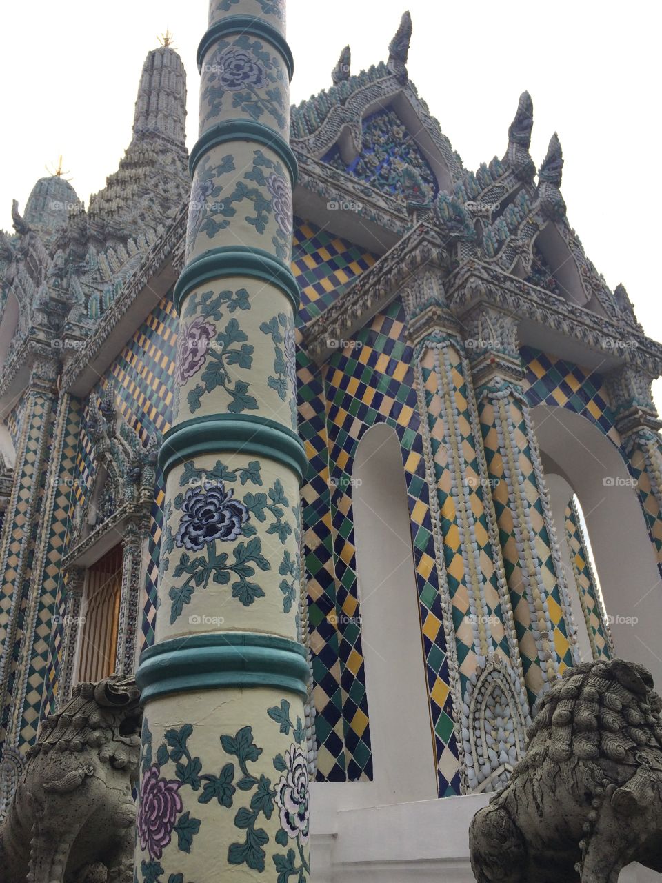 Bangkok, Thailand: Grand Palace temple with mosaic tiles and patterned tiles