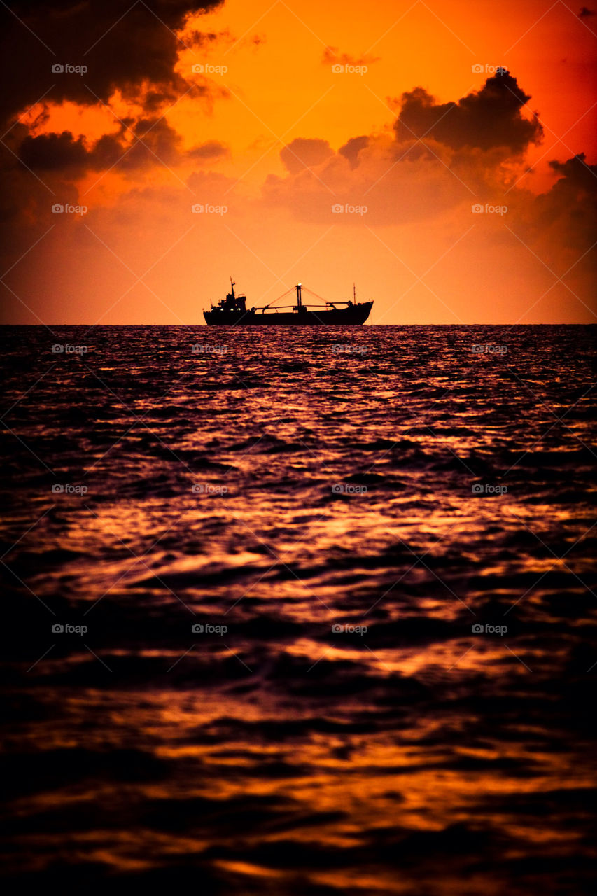 Ship in sunset