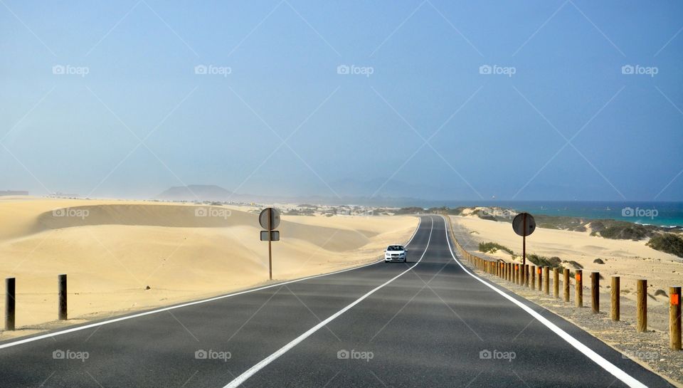 The road in sandy dunes of corralejo 